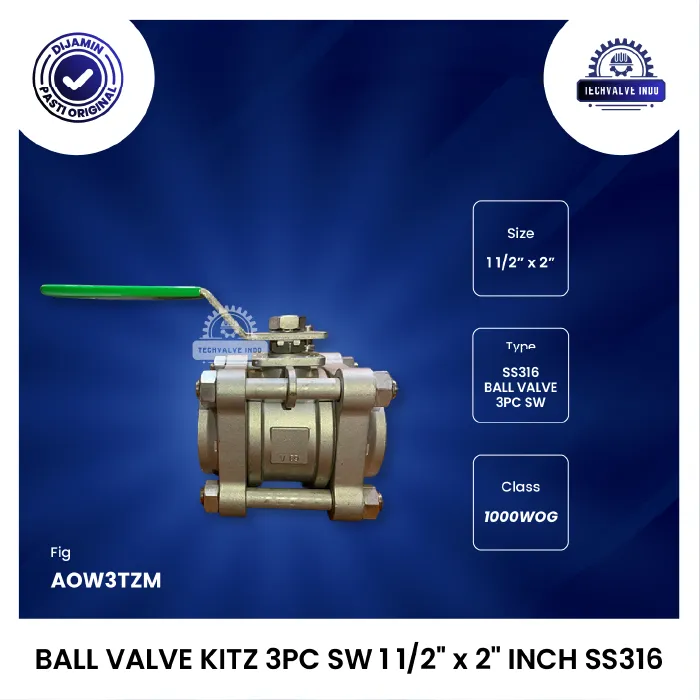 BALL VALVE KITZ 3PC SW 1 1/2" x 2" INCH SS316