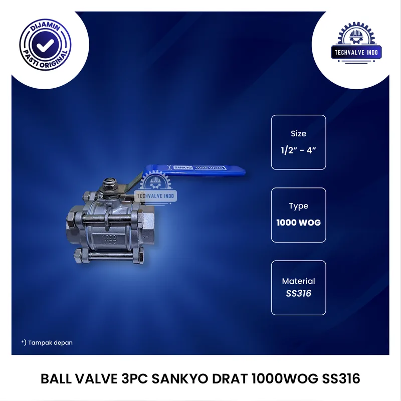 BALL VALVE SANKYO 3PC 1000WOG DRAT SS316
