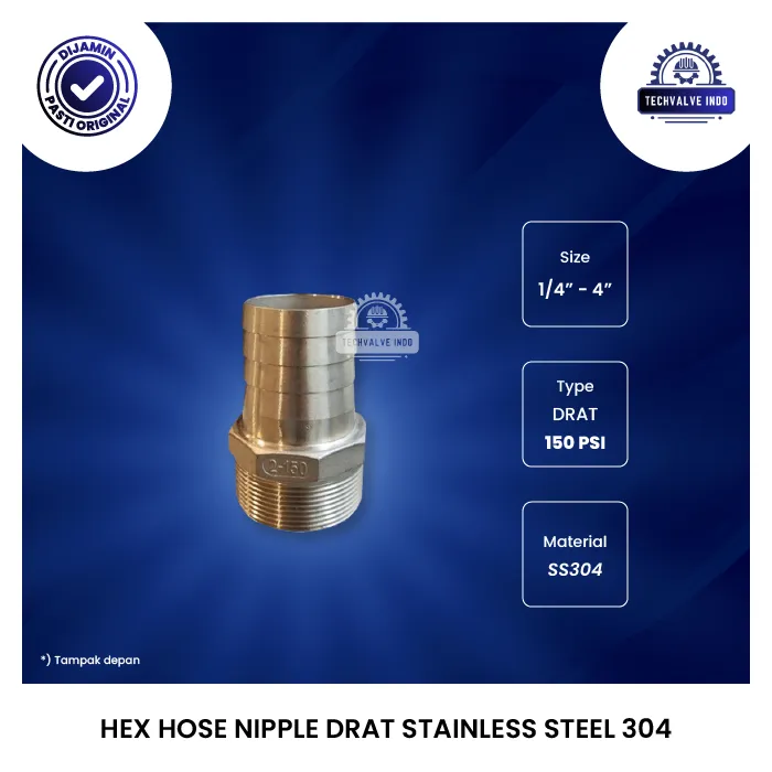 HEX HOSE NIPPLE DRAT STAINLESS STEEL 304