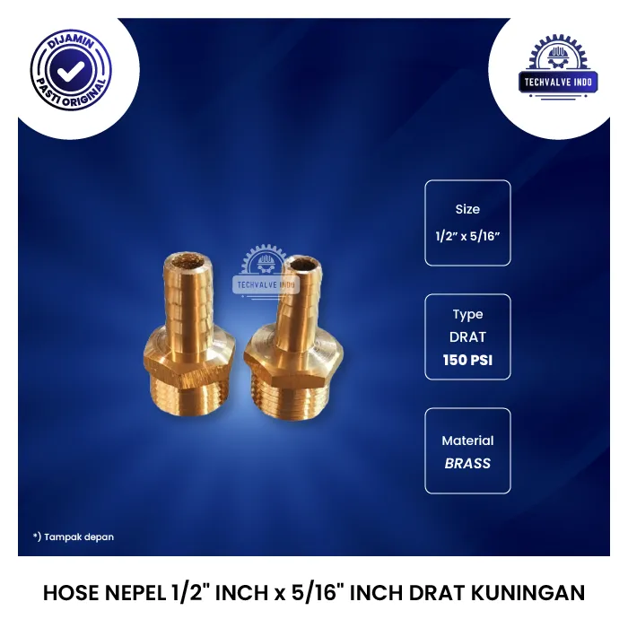 HOSE NEPEL 1/2" INCH x 5/16" INCH DRAT KUNINGAN